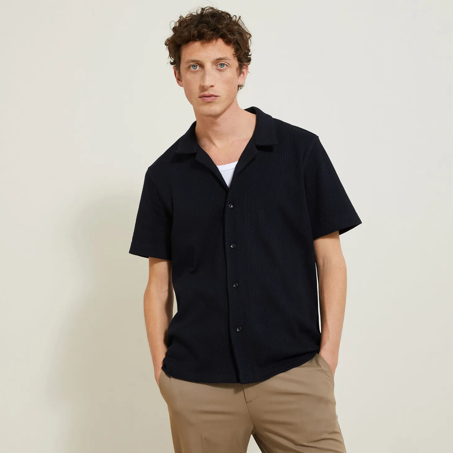 Chemise-Jules Chemisette en coton matière gaufrée Bleumoyen