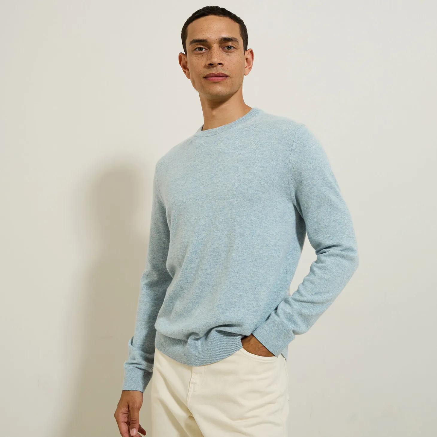 Pull-Jules Pull col rond mélange mérinos cachemire Bleumoyen