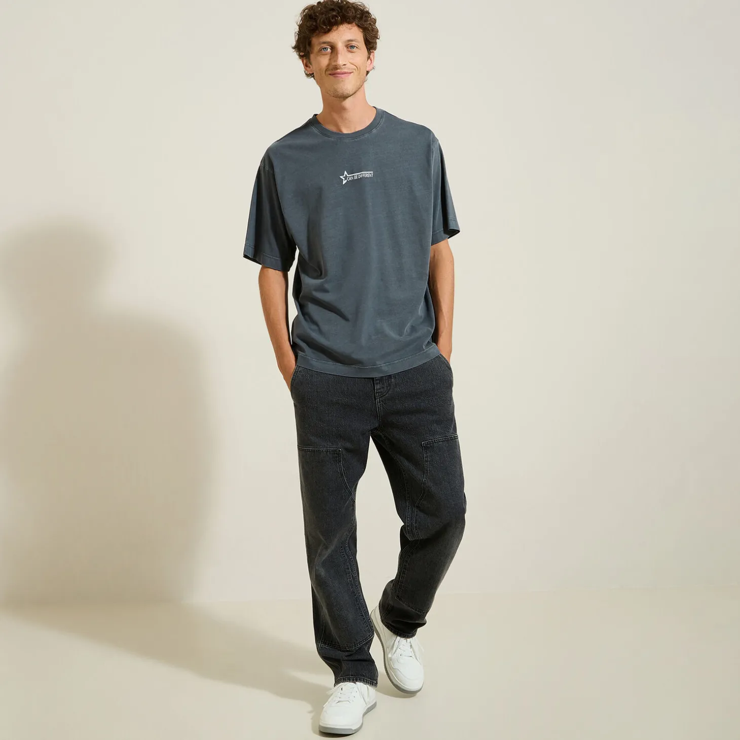 T-shirt-Jules Tee shirt col rond imprimé Grisfoncé